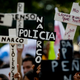 Demonstrators protest against "narco cops" in Mexico City.